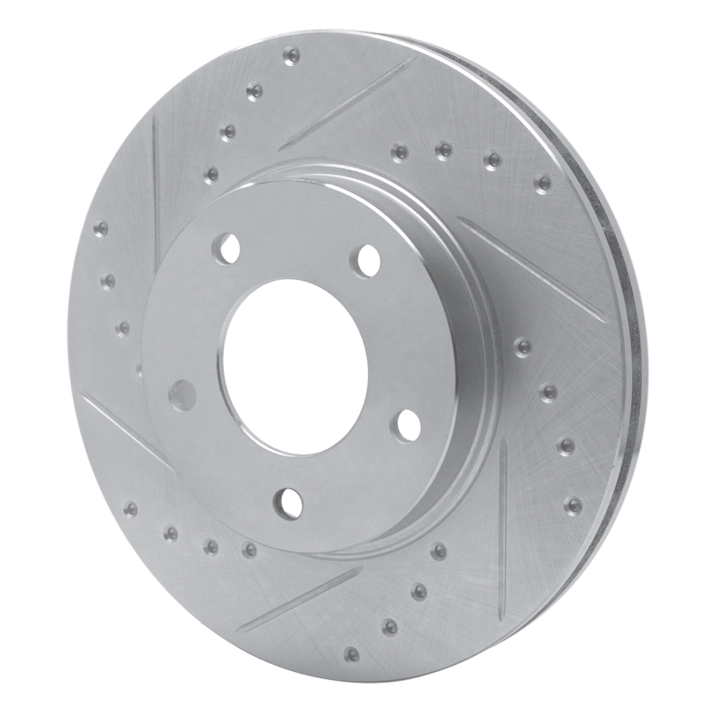 Mazda Protege Brake Rotor (1) - Front Left - R1 Concepts - Drilled & Slotted - Silver - `92-`03